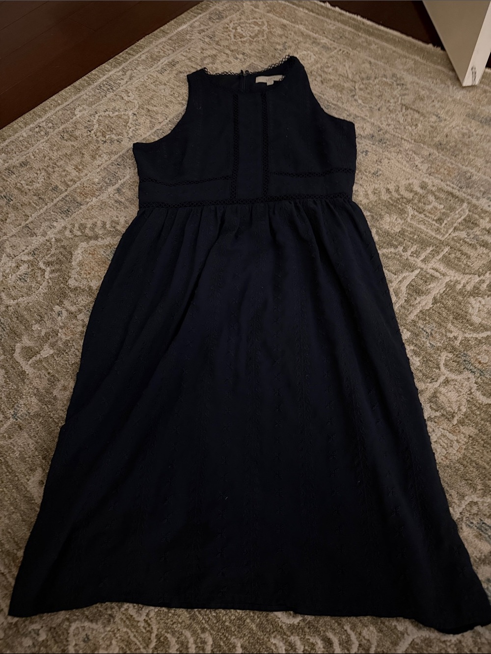 LOFT Navy Sleeveless Textured A-Line Dress